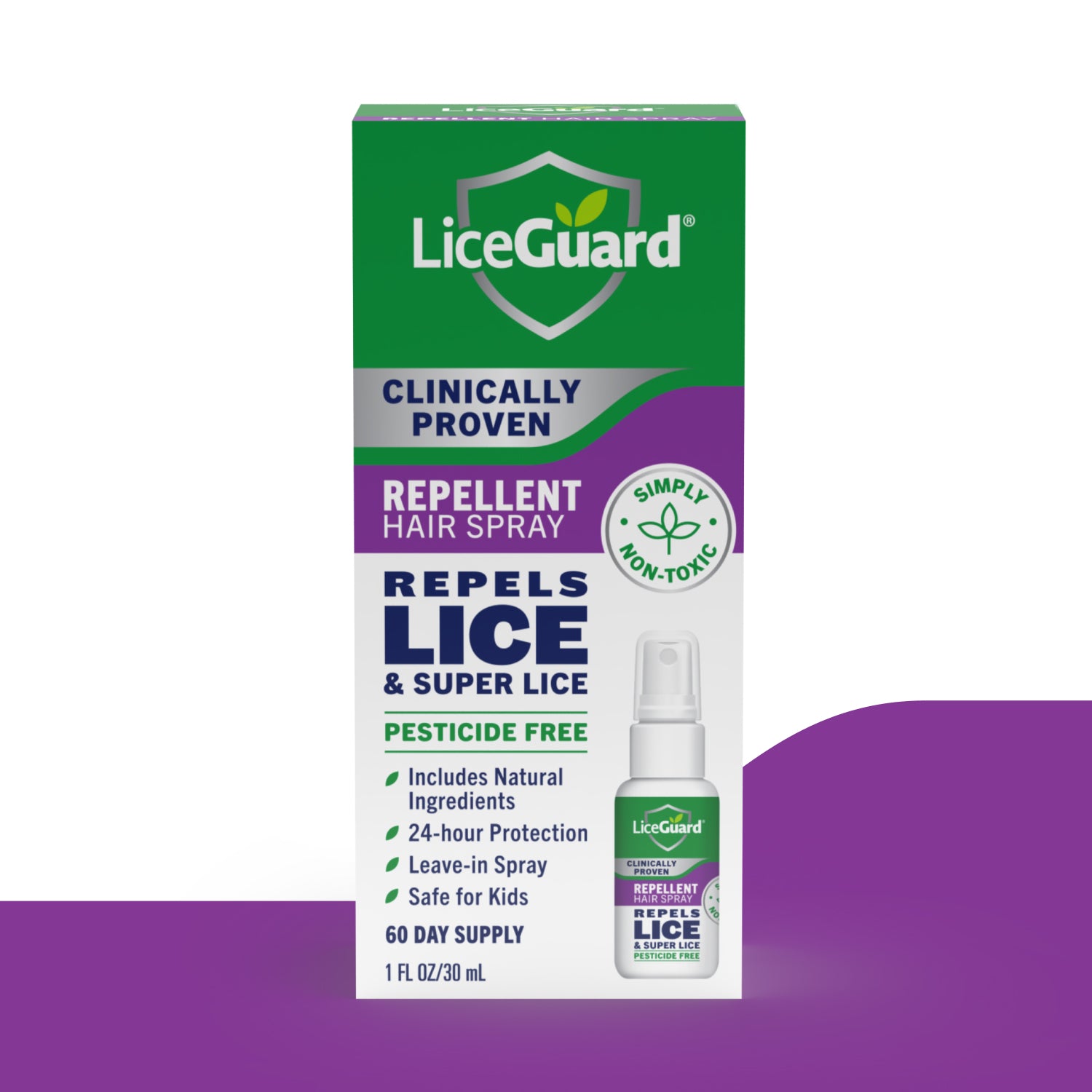 LiceGuard repellent hair spray packaging on a white background