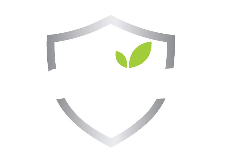 A chrome shield outline with the name LiceGuard and a small stylized green leaf.
